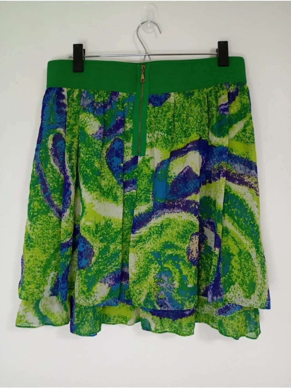 E By ECI Green Multicolor Abstract Print Skirt With Elastic Waistband & Zipper C